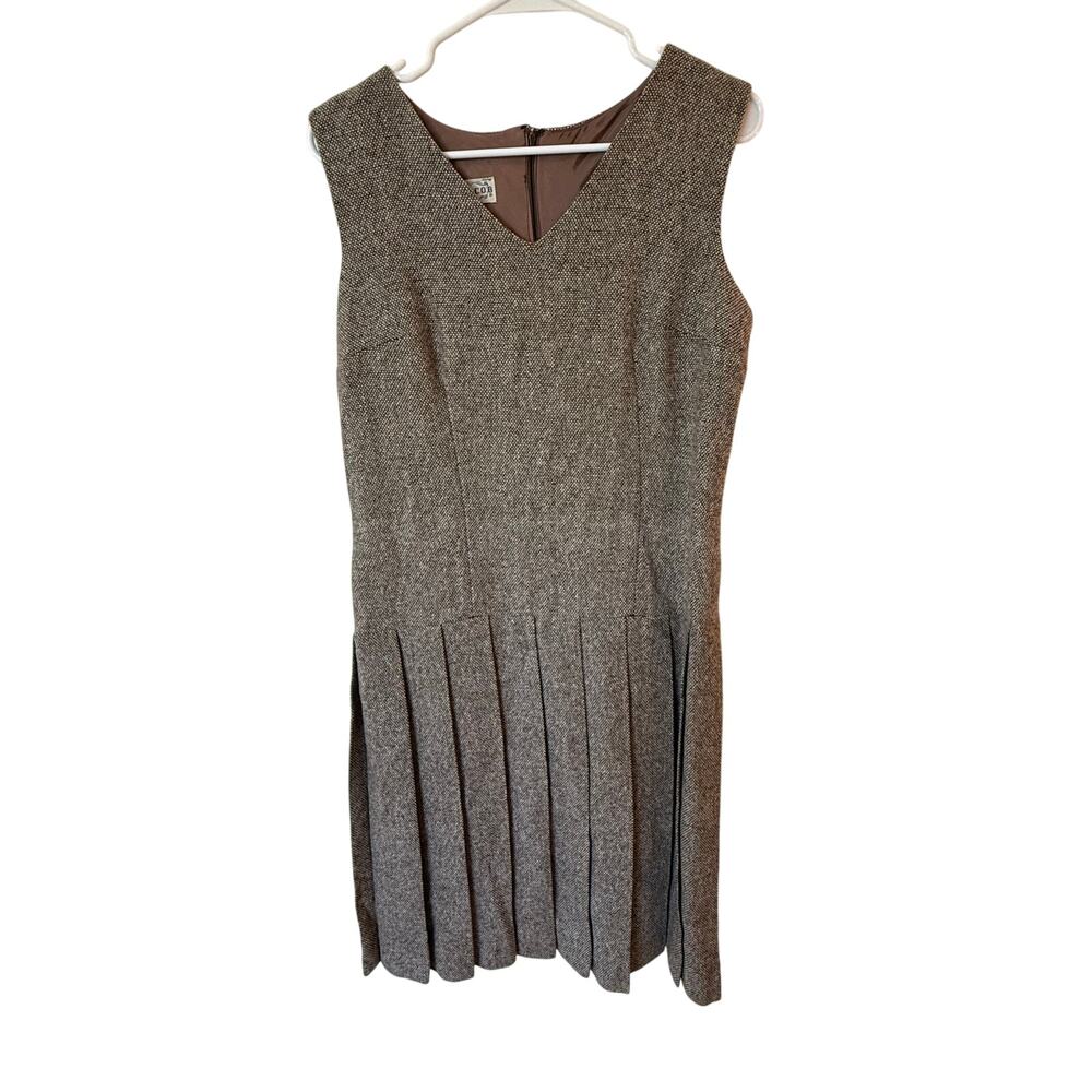 Cos Cob Vintage Sleeveless Brown Pleated V-Neck Knee Length Dress Women Sz 13/14